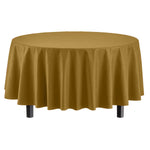 Premium Round Gold Plastic Table Cover - 84 in.