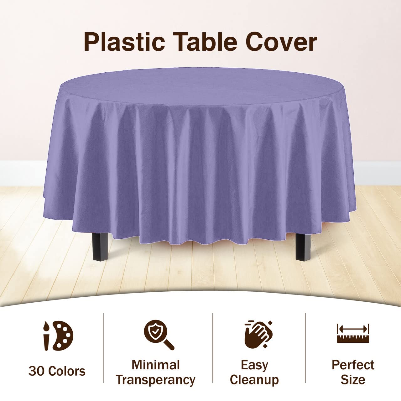 Premium Round Lavender Plastic Table Covers | 6 Pack