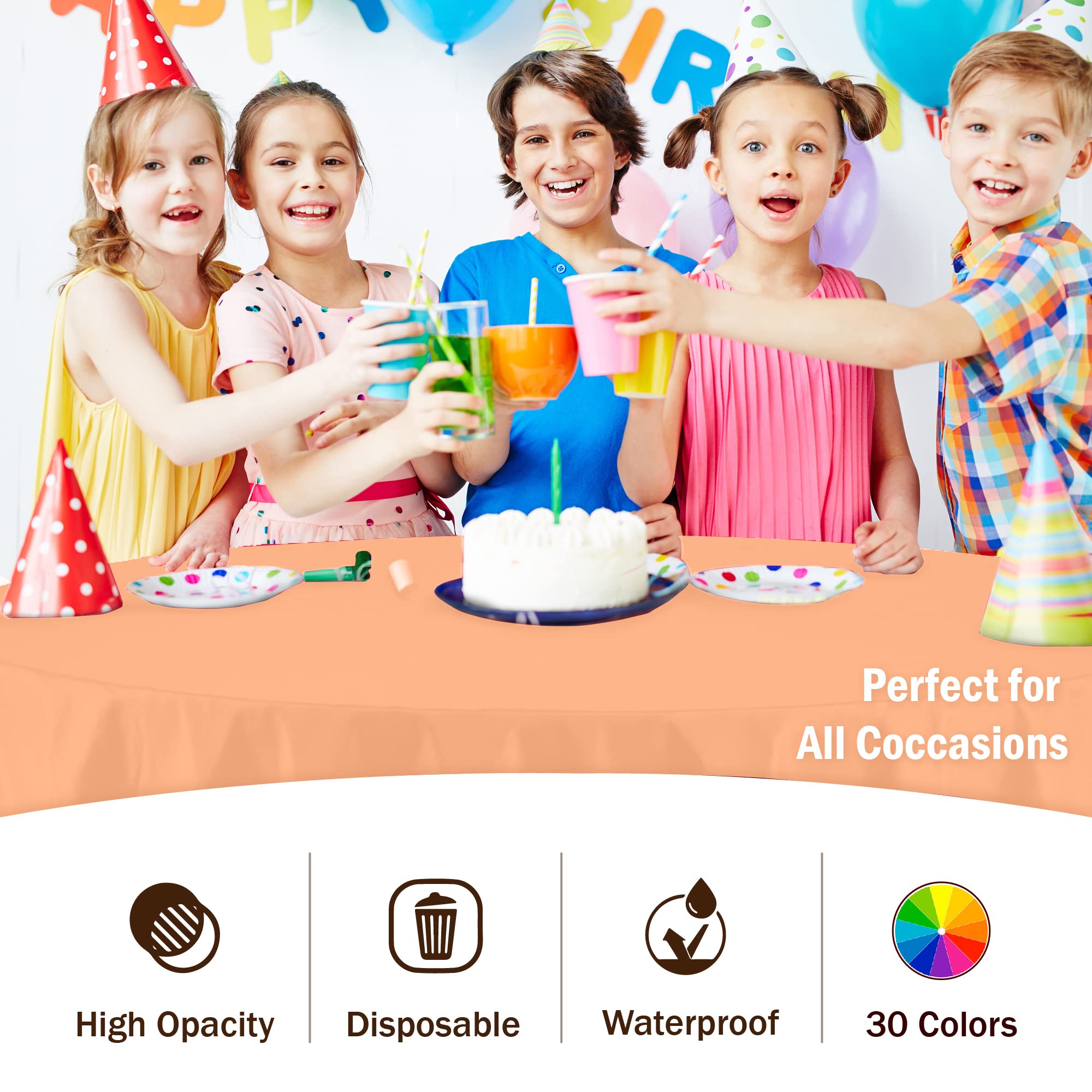 Premium Round Peach Plastic Table Cover | Case of 96