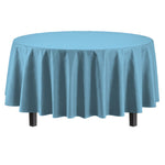 Premium Round Sky Blue Plastic Table Cover - 84 in.
