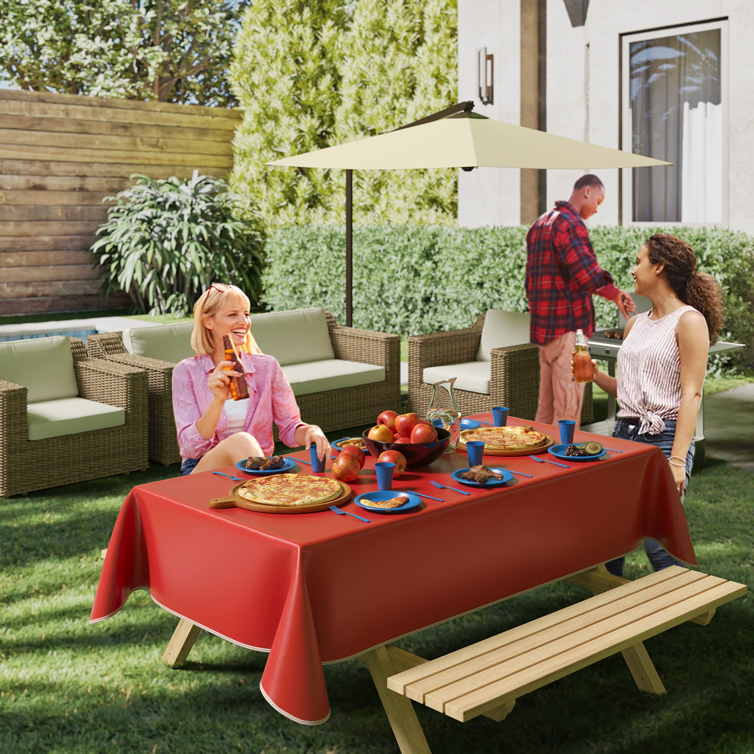 Red Flannel Backed Plastic Table Cover 54 In. x 108 In. | Case of 36