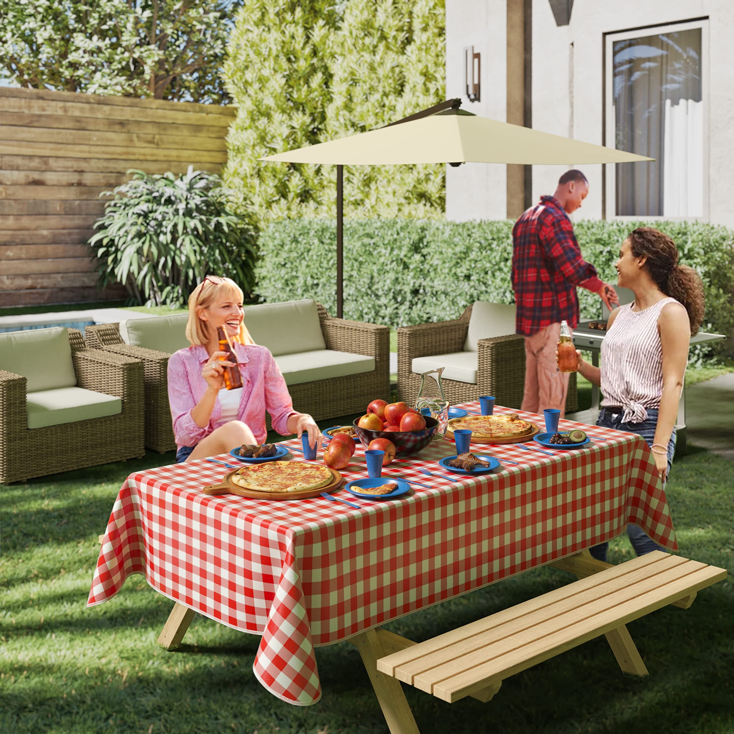 Red Gingham Flannel Backed Plastic Table Cover 54 In. x 108 In. | Case of 24