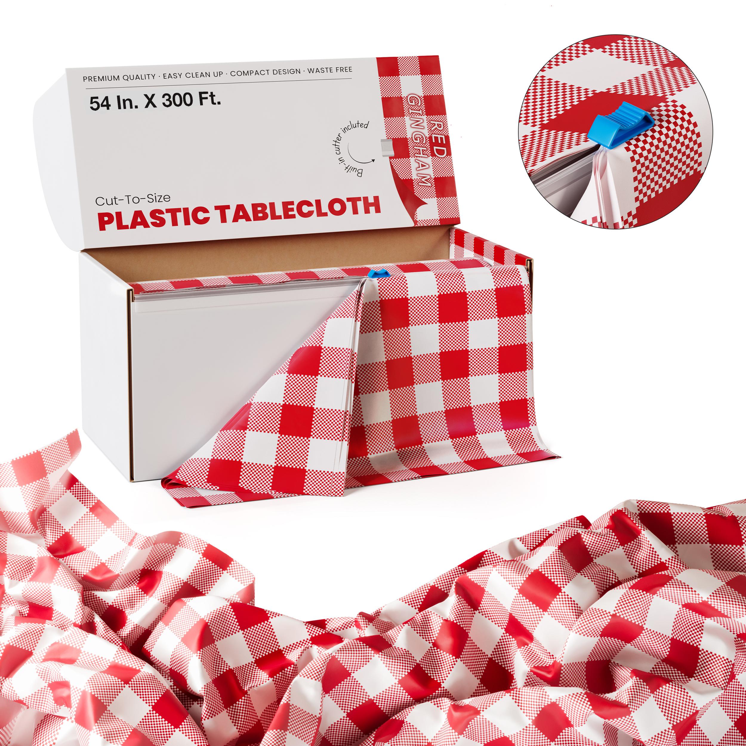 54 In. x 300 Ft. Cut to Size Plastic Table Cover  | Red Gingham | Case of 4
