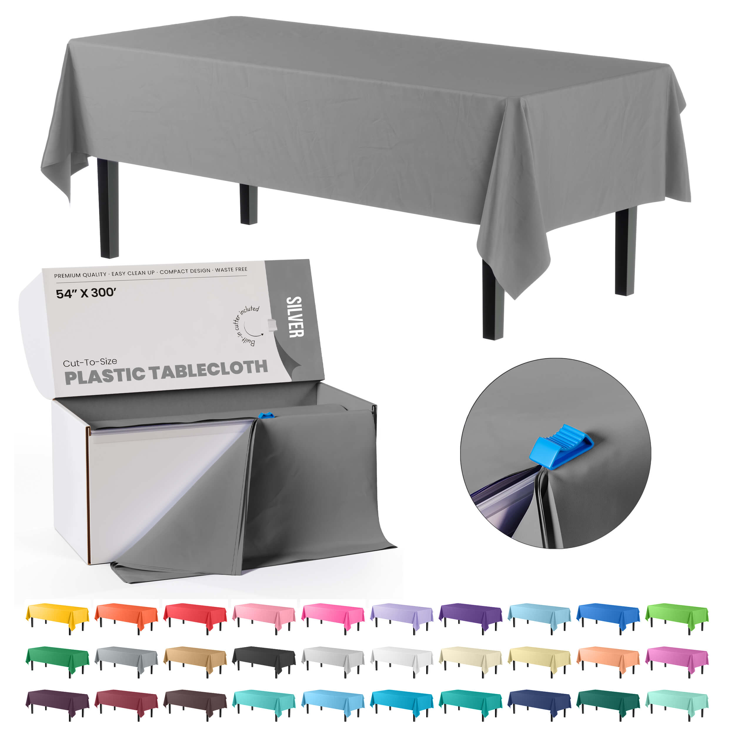 54 In. x 300 Ft. Cut To Size Table Roll | Silver