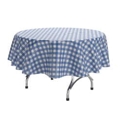Round Blue Gingham Plastic Table Cover | Case of 48