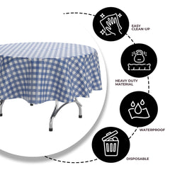 Round Blue Gingham Plastic Table Cover | Case of 48