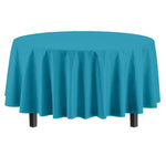 Round Turquoise Plastic Table Cover - 84 in.
