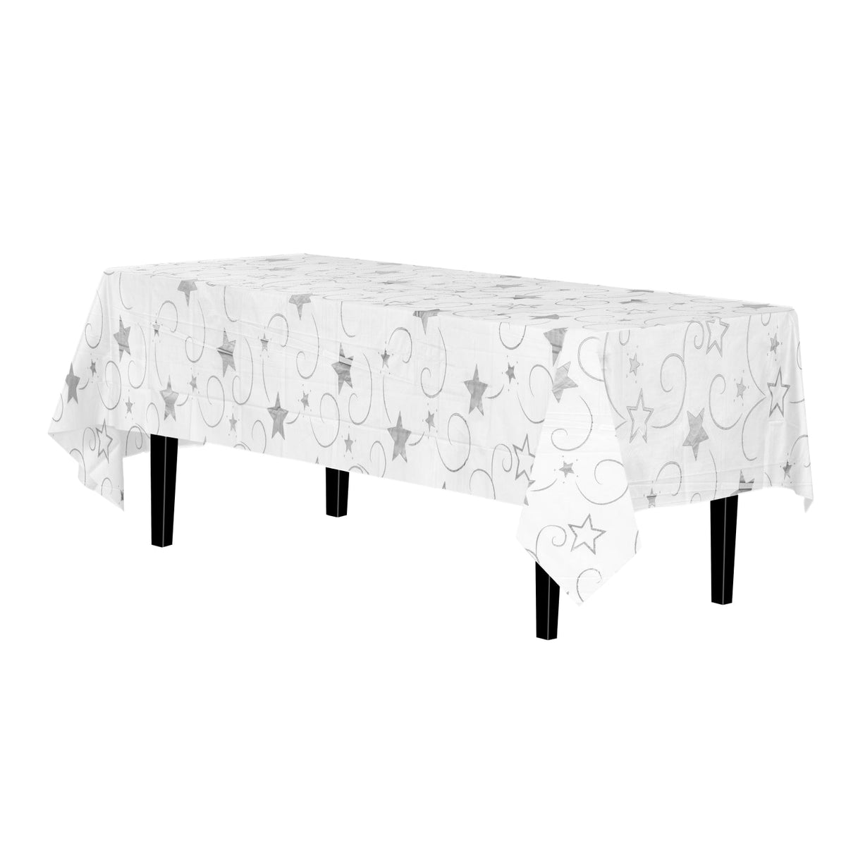 Silver Star Print Plastic Tablecloth | Case of 48