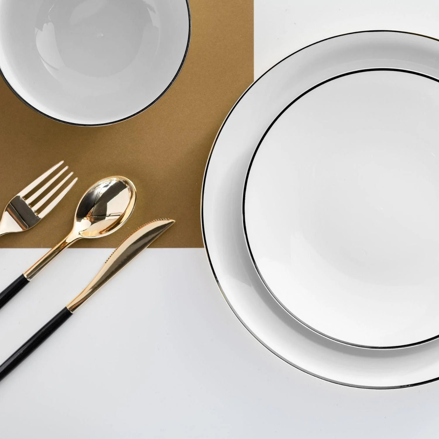 Disposable White And Black Rim Dinnerware Set