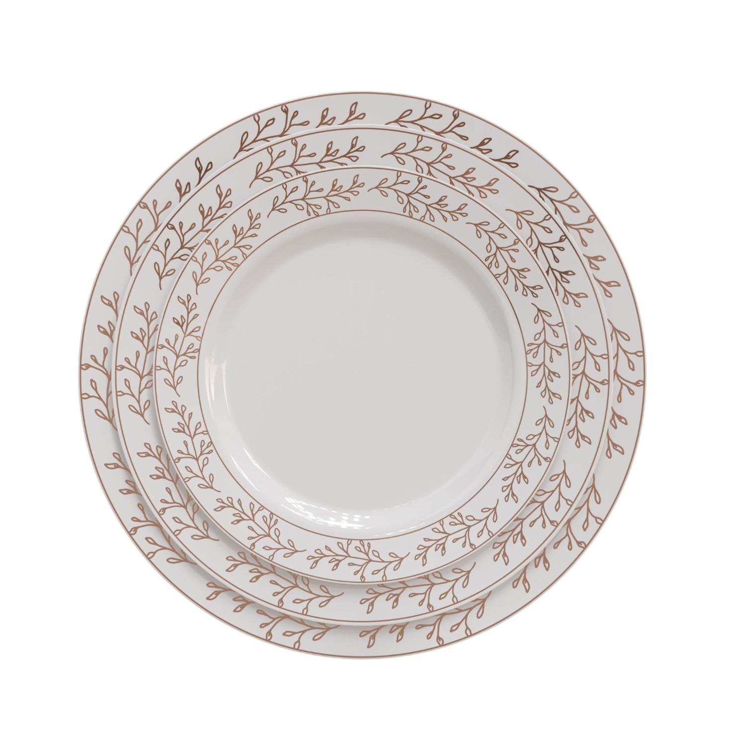 White/Rose Gold Leaf Design Dinnerware Set