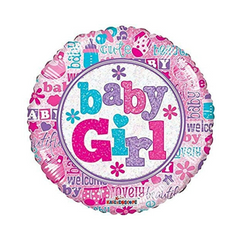 Pink/White Round Baby Girl Mylar Balloon - 1 Ct.